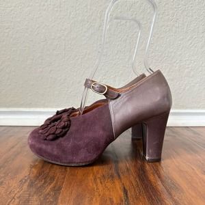 CHIE MIHARA Flower Mary Jane Pump Heels Purple Suede Leather